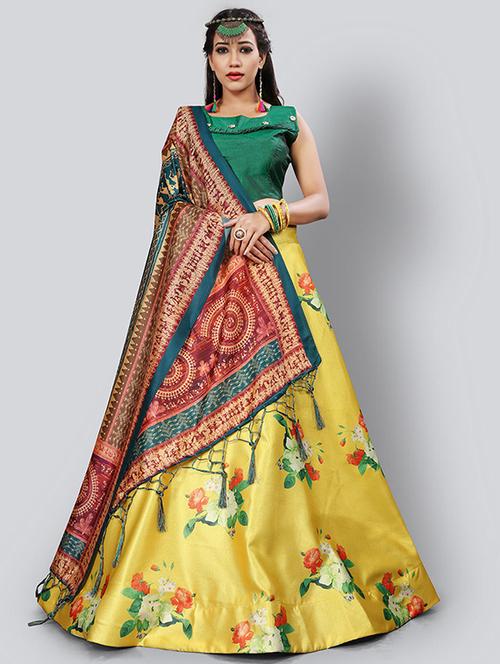 yellow silk flared lehenga - 18236708 - Very Small Image - 1