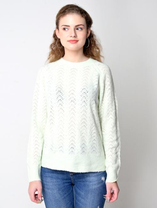 round neck self design pullover - 18236735 - Very Small Image - 1