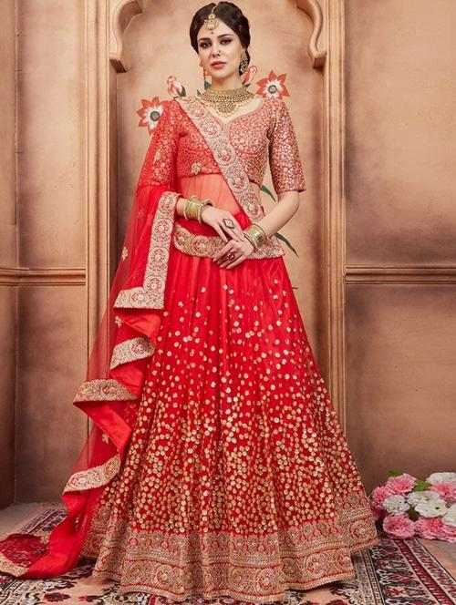 red net flared lehenga - 18236763 - Very Small Image - 1