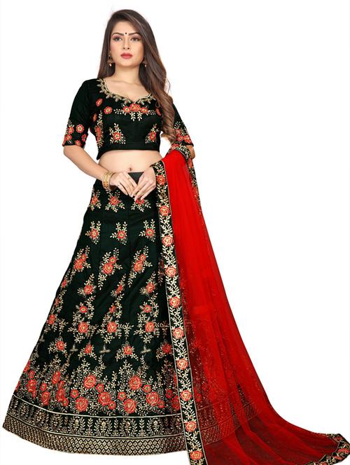 green satin flared lehenga - 18236784 - Very Small Image - 1