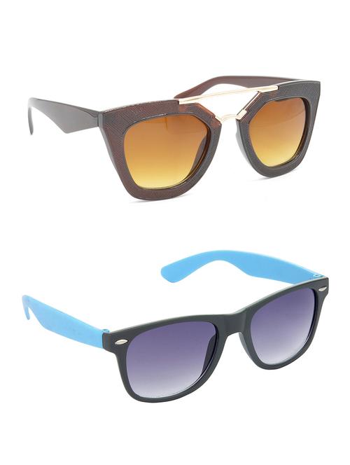 hrinkar men women boys & girls rectangular & wayfarer sunglasses golden & blue frame, brown & grey lens (medium) pack of - 2 - 18238466 - Very Small Image - 1