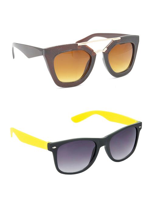 hrinkar men women boys & girls rectangular & wayfarer sunglasses golden & yellow frame, brown & grey lens (medium) pack of - 2 - 18238468 - Very Small Image - 1