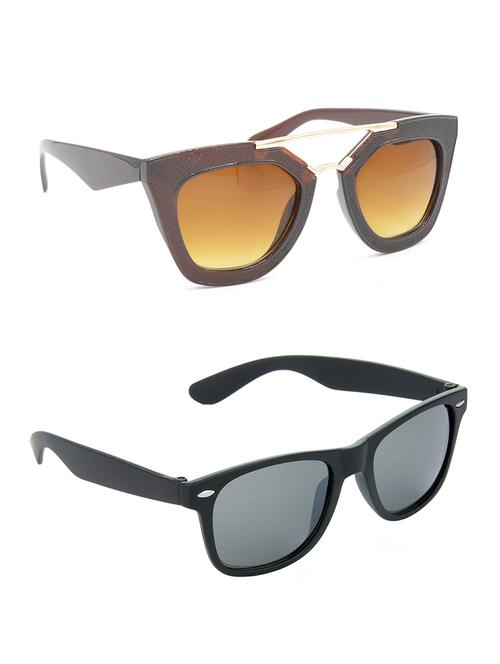 hrinkar men women boys & girls rectangular & wayfarer sunglasses golden & black frame, brown & black lens (medium) pack of - 2 - 18238469 - Very Small Image - 1