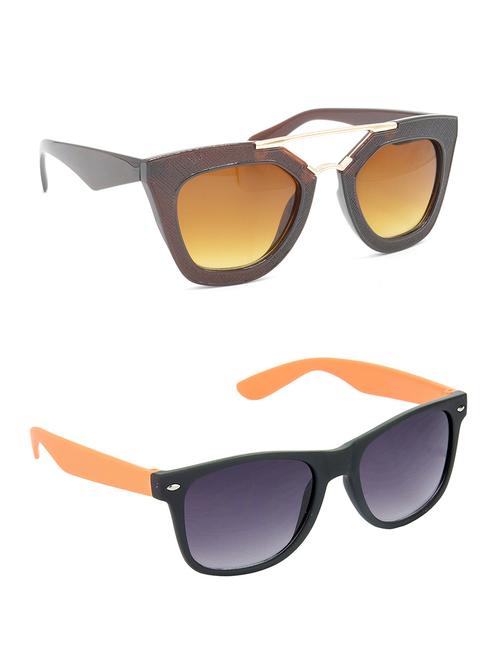 hrinkar men women boys & girls rectangular & wayfarer sunglasses golden & brown frame, brown lens (medium) pack of - 2 - 18238470 - Very Small Image - 1