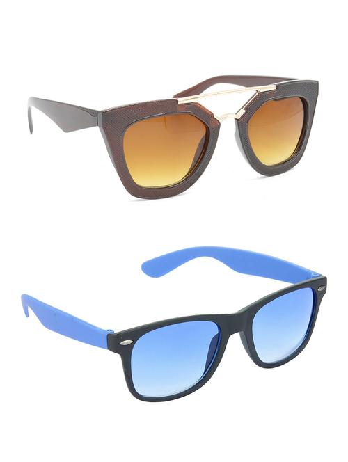 hrinkar men women boys & girls rectangular & wayfarer sunglasses golden & blue frame, brown & blue lens (medium) pack of - 2 - 18238472 - Very Small Image - 1