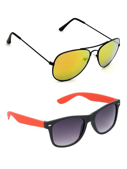 hrinkar men women boys & girls aviator & wayfarer sunglasses black & red frame, golden & grey lens (medium) pack of - 2 - 18238852 - Very Small Image - 1