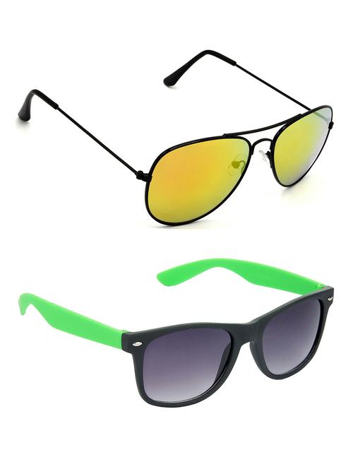 hrinkar men women boys & girls aviator & wayfarer sunglasses black & green frame, golden & grey lens (medium) pack of - 2 - 18238856 - Very Small Image - 1