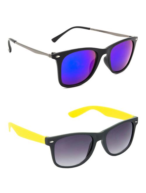 hrinkar men women boys & girls wayfarer sunglasses grey & yellow frame, blue & grey lens (medium) pack of - 2 - 18238908 - Very Small Image - 1