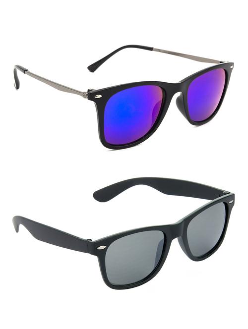 hrinkar men women boys & girls wayfarer sunglasses grey & black frame, blue & black lens (medium) pack of - 2 - 18238909 - Very Small Image - 1