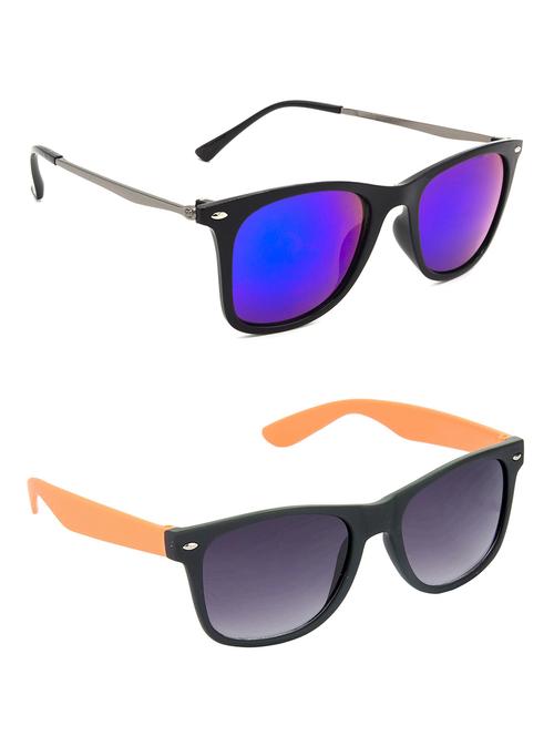 hrinkar men women boys & girls wayfarer sunglasses grey & brown frame, blue & brown lens (medium) pack of - 2 - 18238910 - Very Small Image - 1