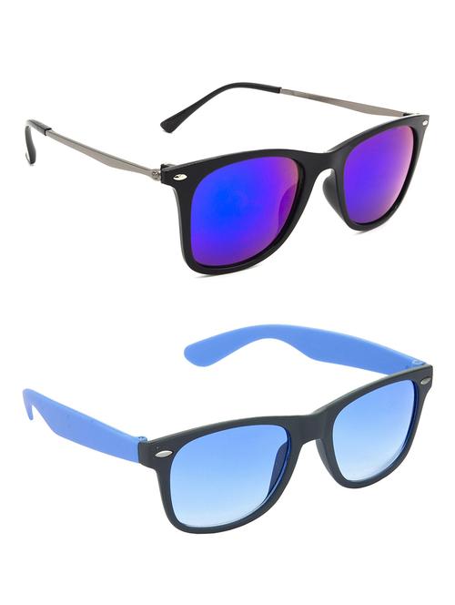 hrinkar men women boys & girls wayfarer sunglasses grey & blue frame, blue lens (medium) pack of - 2 - 18238912 - Very Small Image - 1