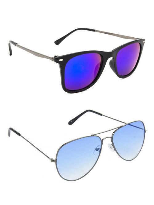 hrinkar men women boys & girls wayfarer & aviator sunglasses grey frame, blue lens (medium) pack of - 2 - 18238914 - Very Small Image - 1