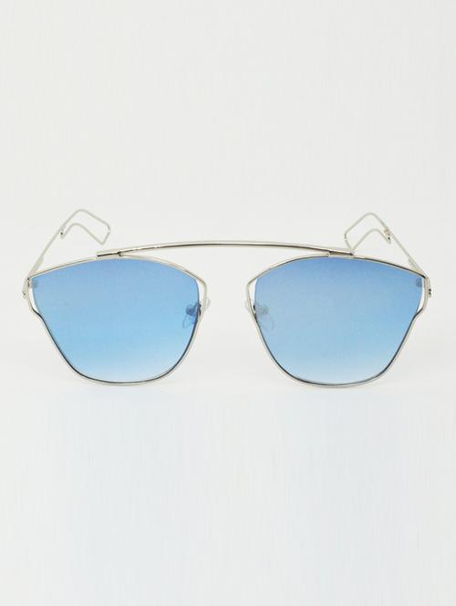 hrinkar men women boys & girls rectangular & sunglasses silver frame, blue lens (medium) - 18239100 - Very Small Image - 1