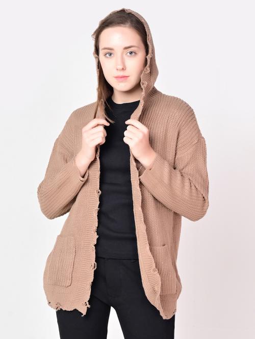 hooded solid cardigan - 18239624 - Very Small Image - 1