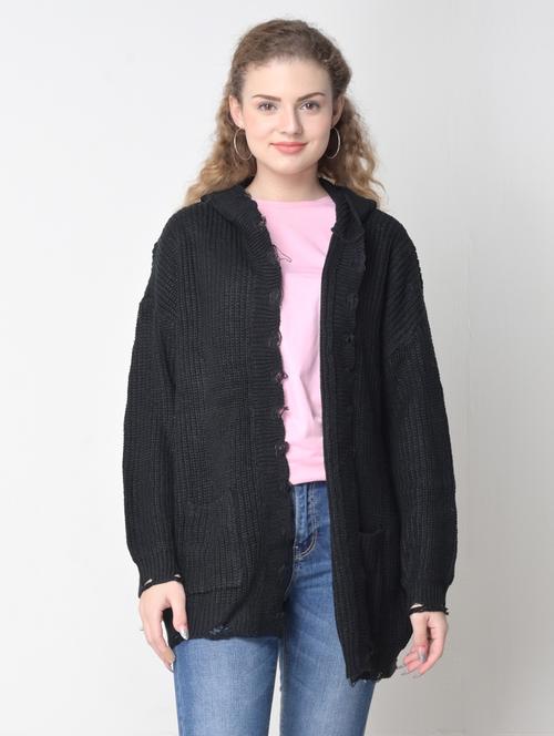 hooded solid cardigan - 18239626 - Very Small Image - 1
