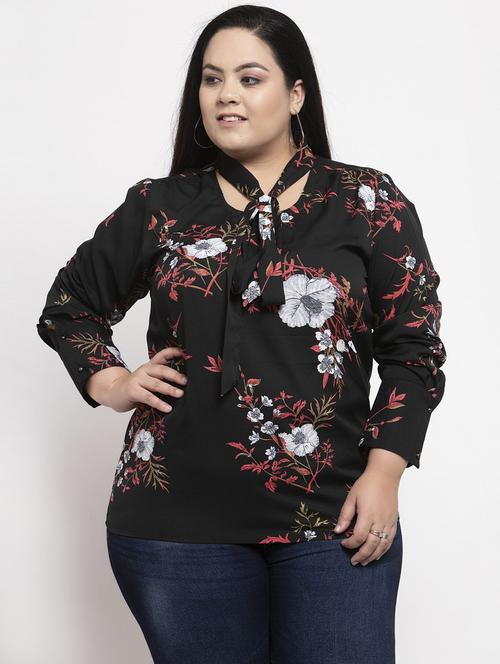 tie up neck floral plus top - 18239803 - Very Small Image - 1