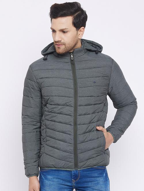 grey solid hooded quilted jacket - 18239891 - Very Small Image - 1