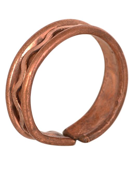 kesar zems pure copper adjustable open back pattern spiral finger/thumb ring good luck challa ring for unisex. - 18239898 - Very Small Image - 1