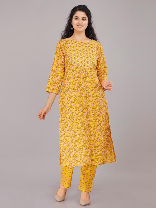 yellow cotton kurta pant set - 18240034 - Very Small Image - 1