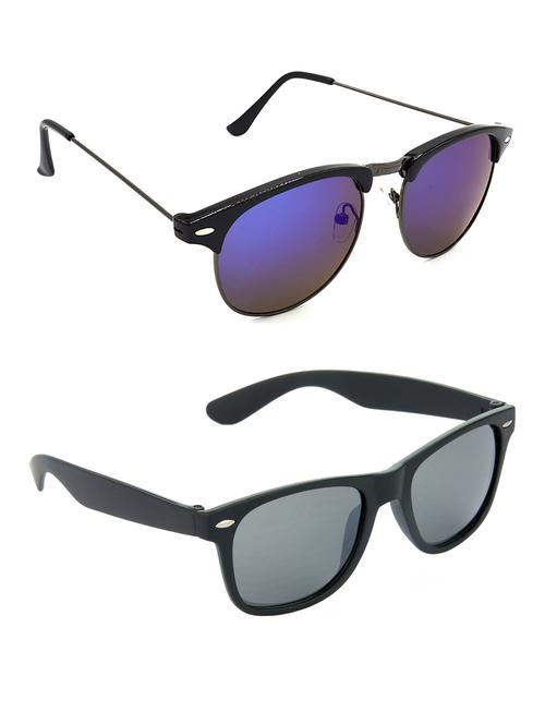 hrinkar men women boys & girls clubmaster & wayfarer sunglasses grey & black frame, grey & black lens (medium) pack of - 2 - 18242865 - Very Small Image - 1