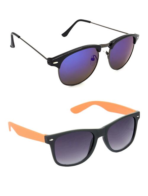 hrinkar men women boys & girls clubmaster & wayfarer sunglasses grey & brown frame, grey & brown lens (medium) pack of - 2 - 18242866 - Very Small Image - 1