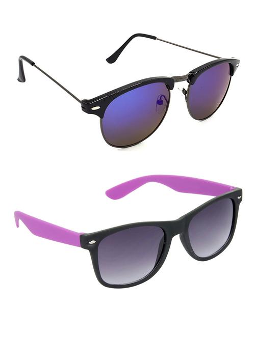 hrinkar men women boys & girls clubmaster & wayfarer sunglasses grey & violet frame, grey lens (medium) pack of - 2 - 18242867 - Very Small Image - 1