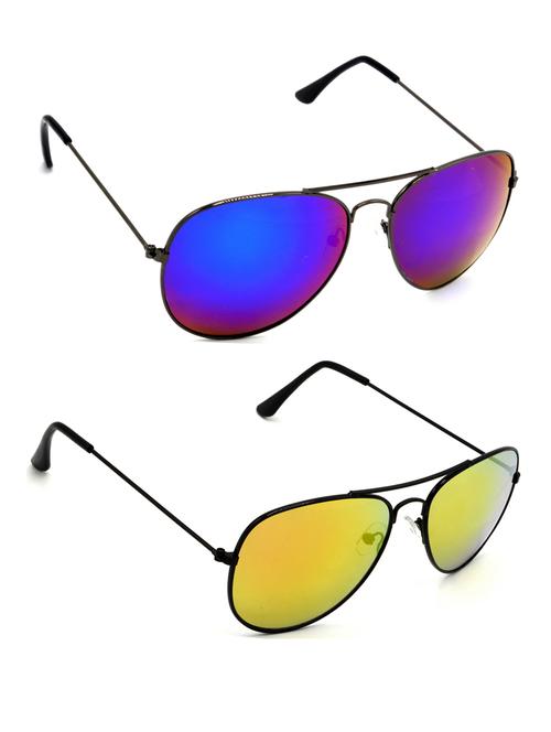 hrinkar men women boys & girls aviator sunglasses grey & black frame, pink & golden lens (medium) pack of - 2 - 18242872 - Very Small Image - 1