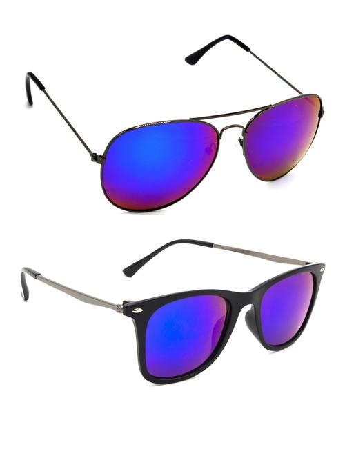 hrinkar men women boys & girls aviator & wayfarer sunglasses grey frame, pink & blue lens (medium) pack of - 2 - 18242874 - Very Small Image - 1