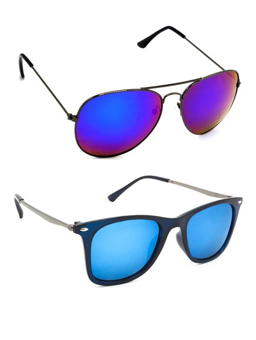 hrinkar men women boys & girls aviator & wayfarer sunglasses grey & golden frame, pink & silver lens (medium) pack of - 2 - 18242876 - Very Small Image - 1