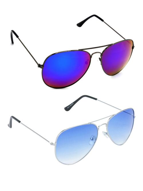 hrinkar men women boys & girls aviator sunglasses grey & silver frame, pink & blue lens (medium) pack of - 2 - 18242880 - Very Small Image - 1