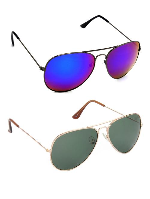 hrinkar men women boys & girls aviator sunglasses grey & golden frame, pink & green lens (medium) pack of - 2 - 18242883 - Very Small Image - 1