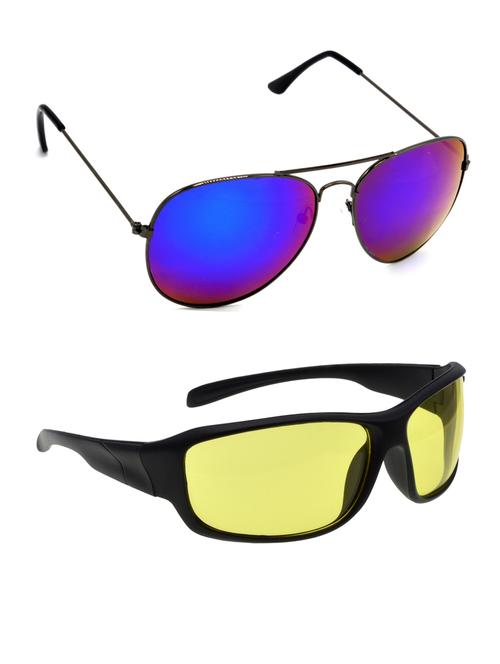 hrinkar men women boys & girls aviator & round sunglasses grey & black frame, pink & yellow lens (medium) pack of - 2 - 18242889 - Very Small Image - 1
