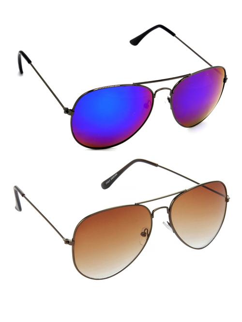 hrinkar men women boys & girls aviator sunglasses grey & brown frame, pink & brown lens (medium) pack of - 2 - 18242890 - Very Small Image - 1