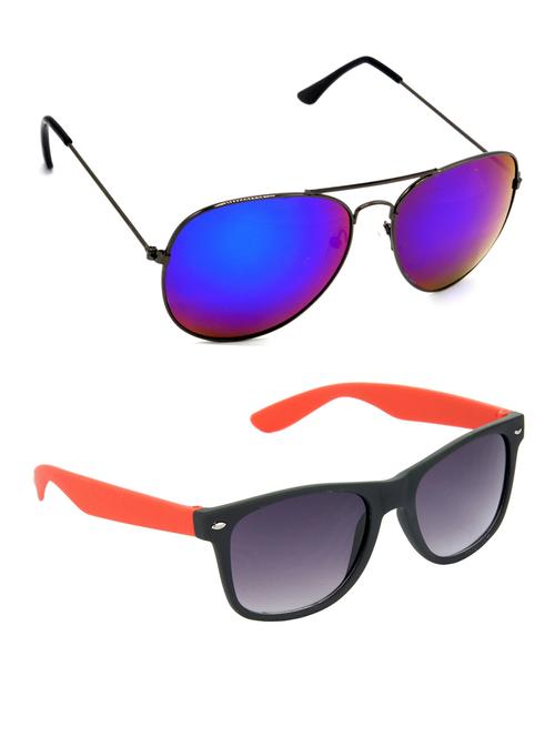 hrinkar men women boys & girls aviator & wayfarer sunglasses grey & red frame, pink & grey lens (medium) pack of - 2 - 18242891 - Very Small Image - 1