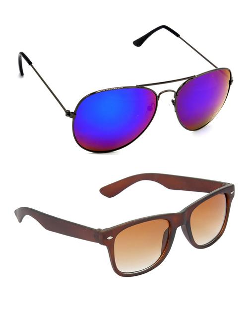 hrinkar men women boys & girls aviator & wayfarer sunglasses grey & brown frame, pink & brown lens (medium) pack of - 2 - 18242892 - Very Small Image - 1