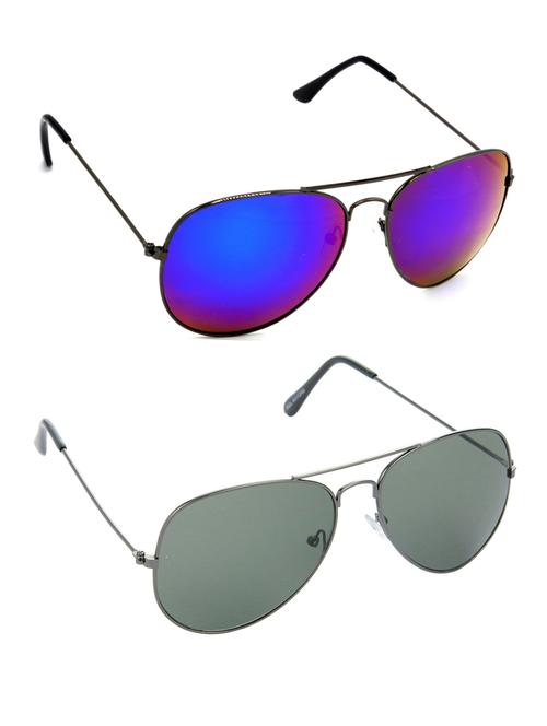 hrinkar men women boys & girls aviator sunglasses grey frame, pink & green lens (medium) pack of - 2 - 18242894 - Very Small Image - 1