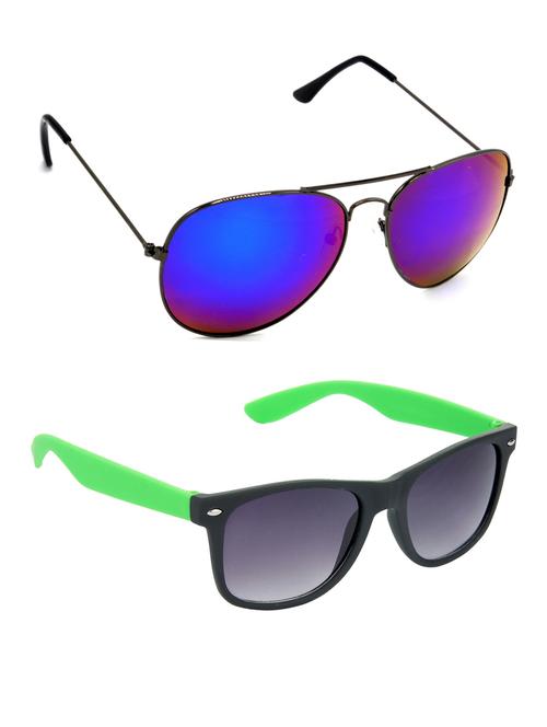hrinkar men women boys & girls aviator & wayfarer sunglasses grey & green frame, pink & grey lens (medium) pack of - 2 - 18242896 - Very Small Image - 1