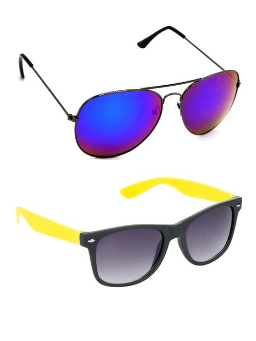 hrinkar men women boys & girls aviator & wayfarer sunglasses grey & yellow frame, pink & grey lens (medium) pack of - 2 - 18242897 - Very Small Image - 1