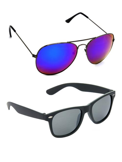 hrinkar men women boys & girls aviator & wayfarer sunglasses grey & black frame, pink & black lens (medium) pack of - 2 - 18242899 - Very Small Image - 1