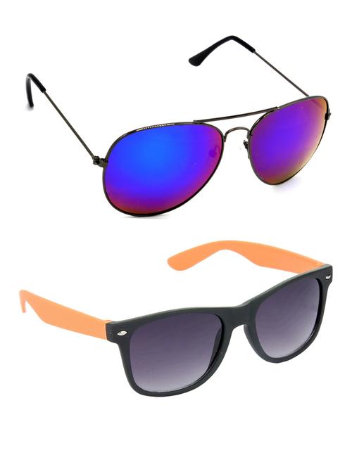 hrinkar men women boys & girls aviator & wayfarer sunglasses grey & brown frame, pink & brown lens (medium) pack of - 2 - 18242900 - Very Small Image - 1