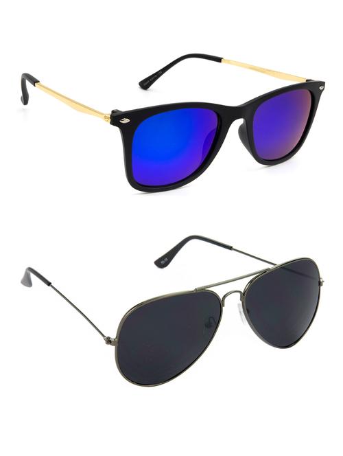 hrinkar men women boys & girls wayfarer & aviator sunglasses golden & silver frame, pink & blue lens (medium) pack of - 2 - 18242945 - Very Small Image - 1