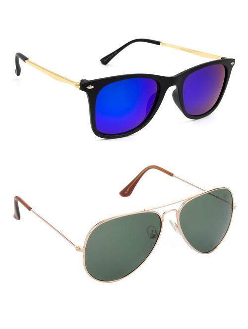 hrinkar men women boys & girls wayfarer & aviator sunglasses golden & silver frame, pink & blue lens (medium) pack of - 2 - 18242947 - Very Small Image - 1