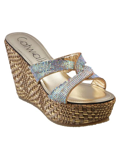 gold synthetic slip on sandals - 18244231 - Very Small Image - 1