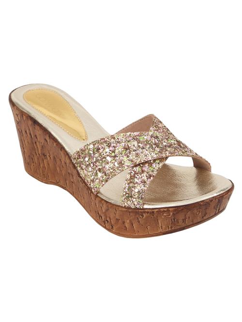 gold synthetic slip on sandals - 18244234 - Very Small Image - 1