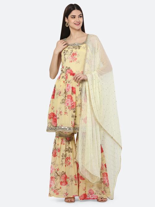 yellow georgette suit set - 18244288 - Very Small Image - 1
