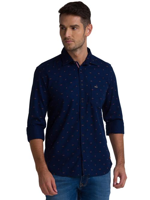 navy-blue printed casual shirt - 18244367 - Very Small Image - 1