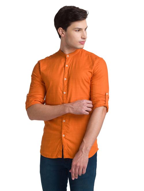 orange solid casual shirt - 18244368 - Very Small Image - 1