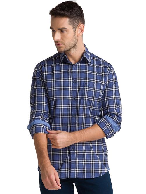 navy-blue checkered casual shirt - 18244374 - Very Small Image - 1