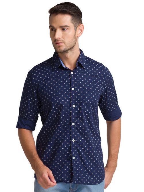 navy-blue printed casual shirt - 18244399 - Very Small Image - 1