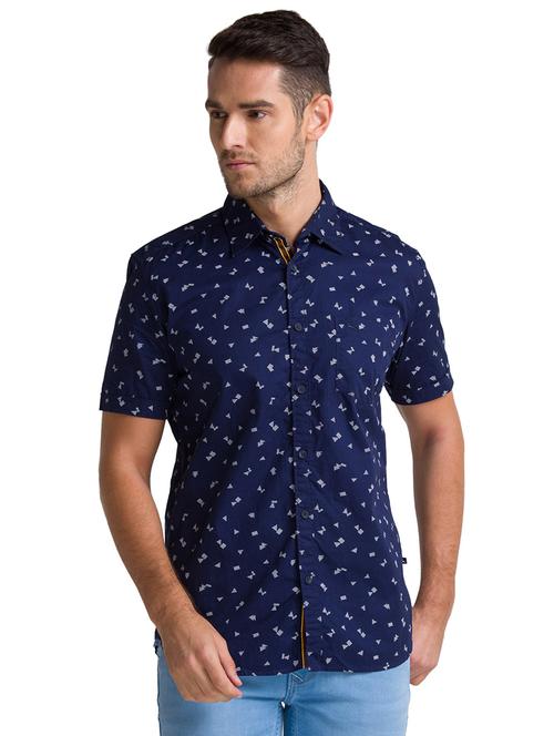 navy-blue printed casual shirt - 18244415 - Very Small Image - 1
